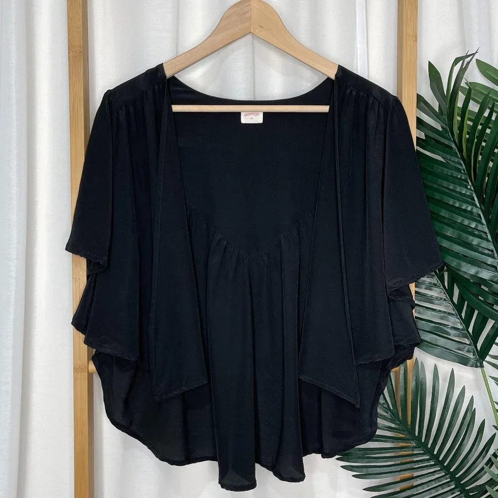 Gorman Black Draped Jacket Size M Short Sleeve Gathered Open Evening Womens - Picture 1 of 10